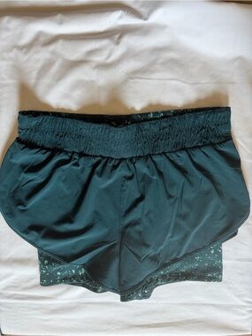 Athleta Dark Teal Layered Athletic Shorts with Speckled Liner